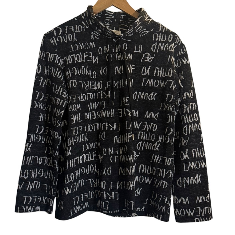 SCAPA Lauren Perre Black White Word Graphic Turtleneck Sweatshirt Womens Size S - Picture 3 of 10
